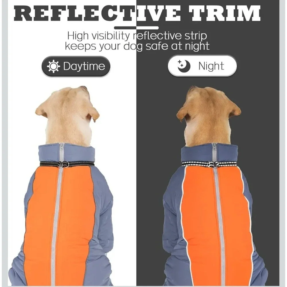 Dogs Winter Coat Windproof Zip Up Fleece Lined Snowsuit For Dogs